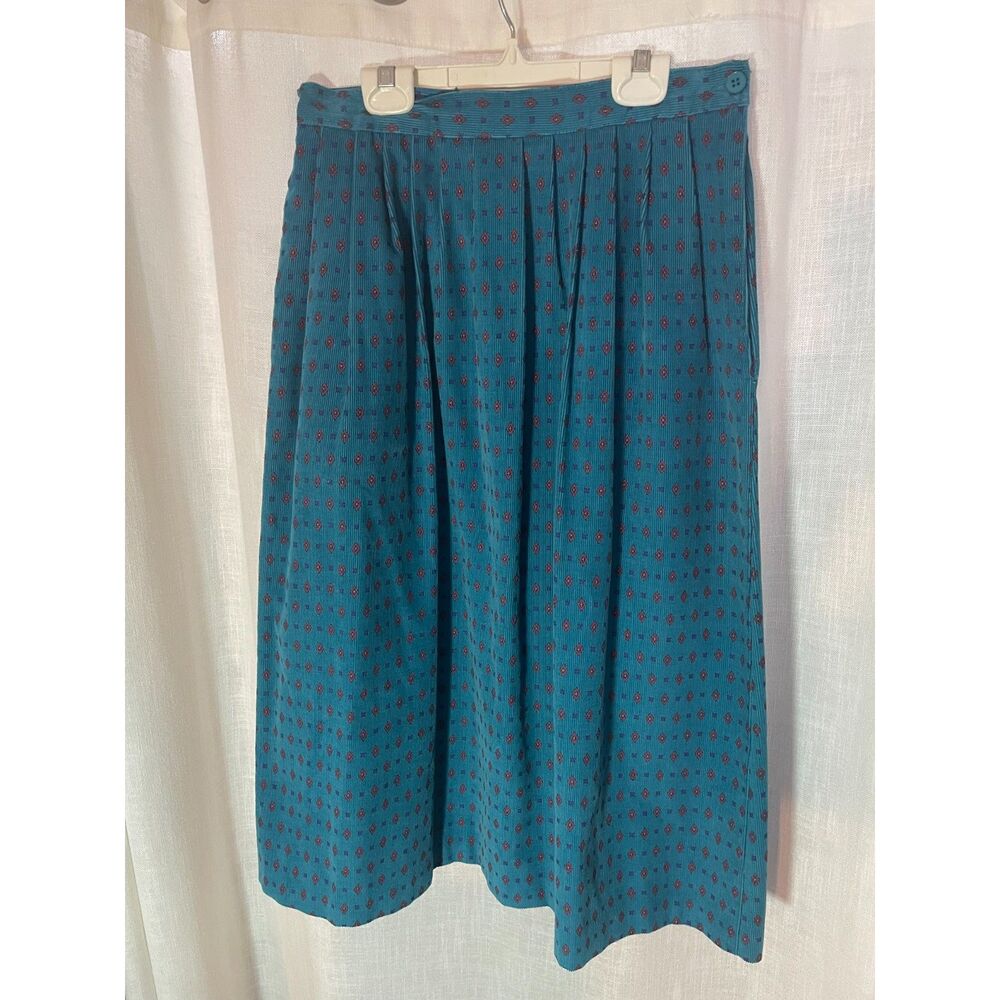 Vintage Sweetbriar Teal Corduroy Dirndl Style Skirt Size M Cottage Core Midi EUC